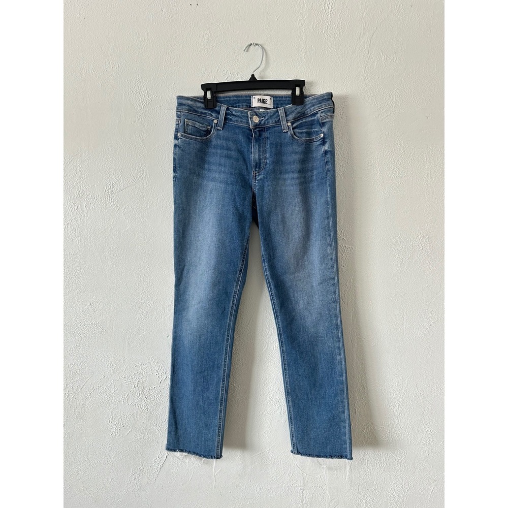 Paige Brigitte Slim Boyfriend Jeans Size 26‎ Medium Blue Raw Hem Stretch Denim